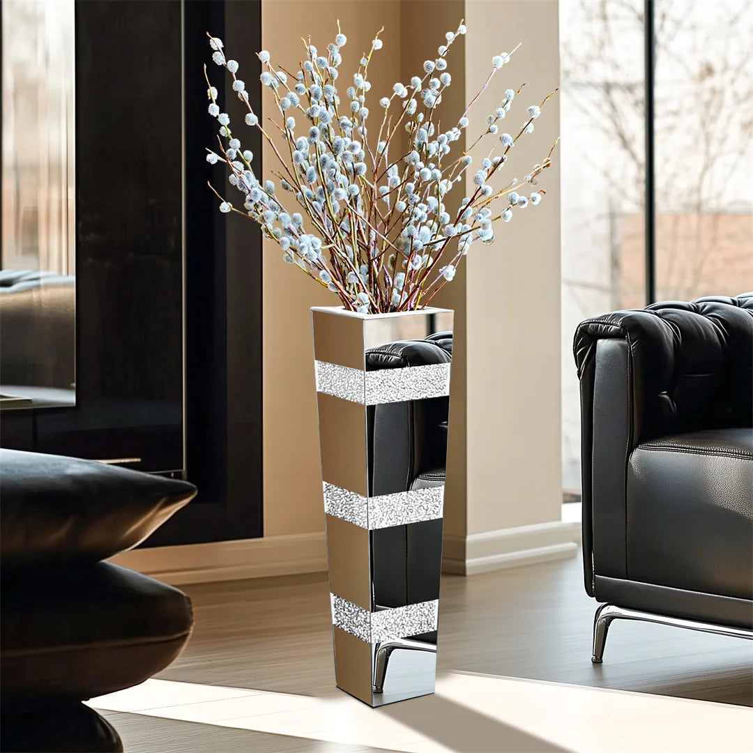 Modern Floor Vase Crystal Mirror Glass Standing Flower Vase