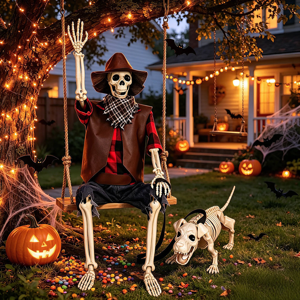 Posable Skeleton And Dog Halloween