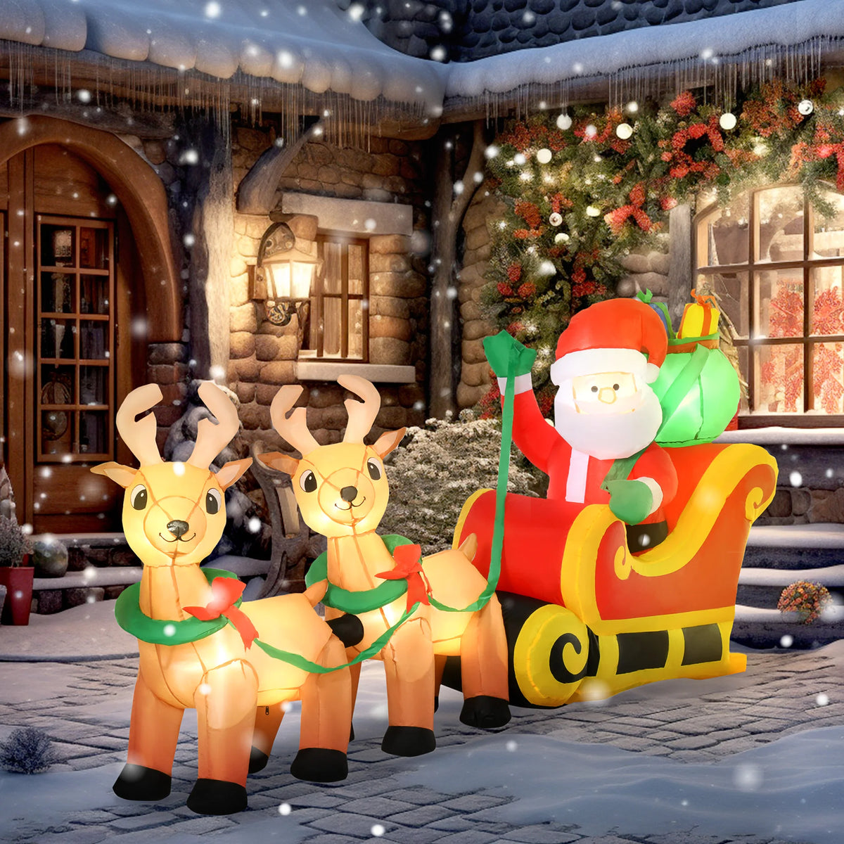HOMCOM Inflatable Santa Claus Sleigh With LED Outdoor Christmas Decor Pet and Home Outlet