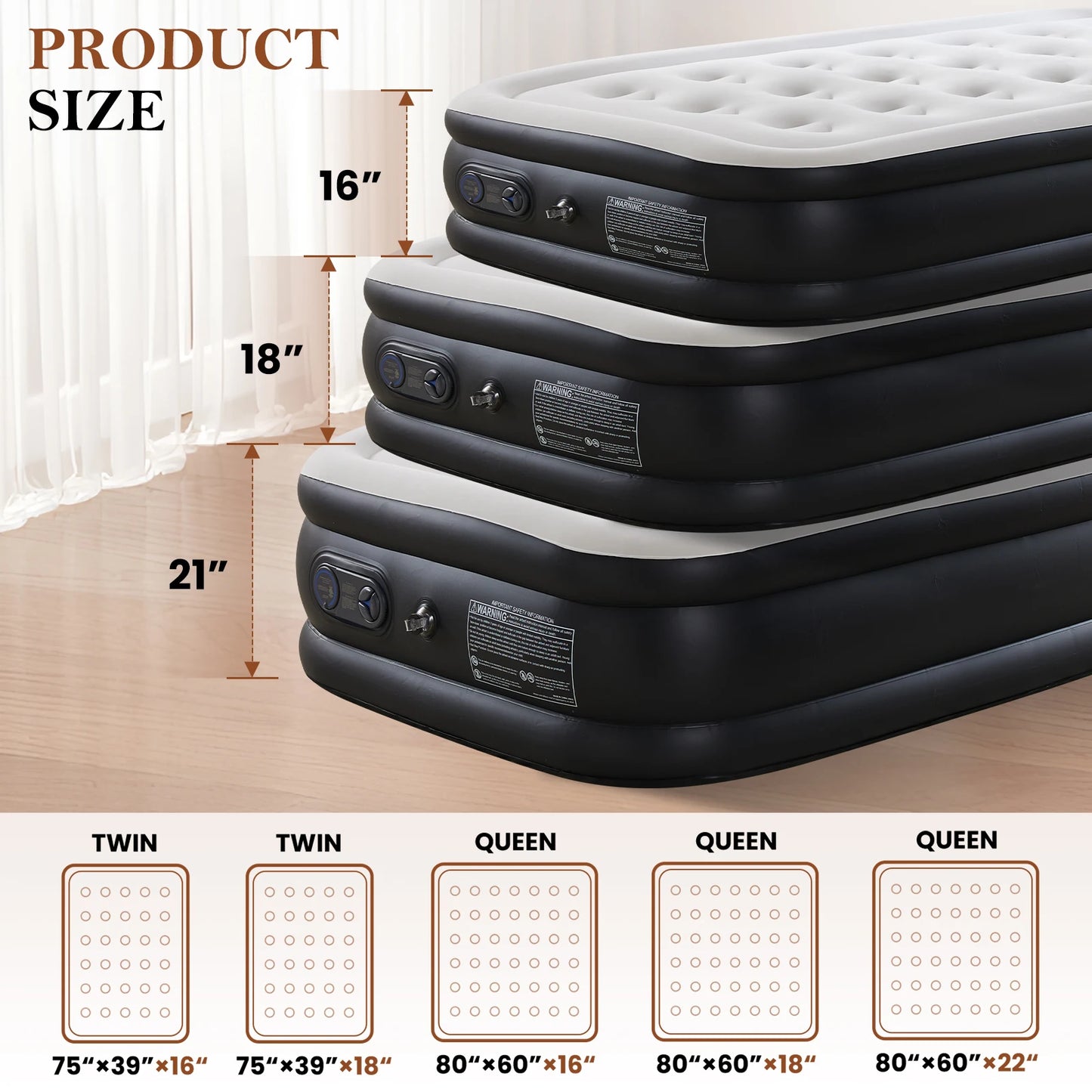 JHK Air Mattress Non Slip Bottom With 660 Lb Capacity