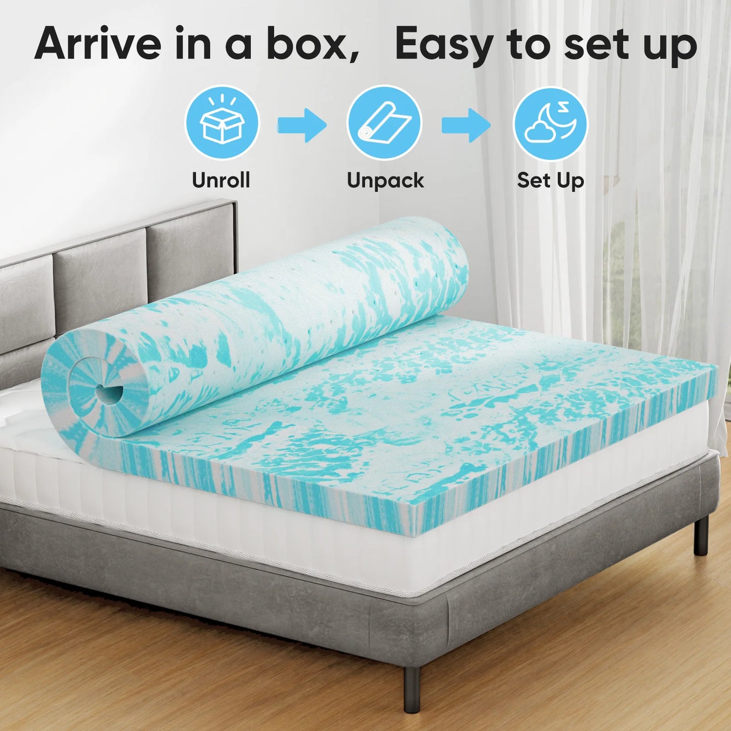JHK Gel Infused Memory Foam Mattress Topper For Beds