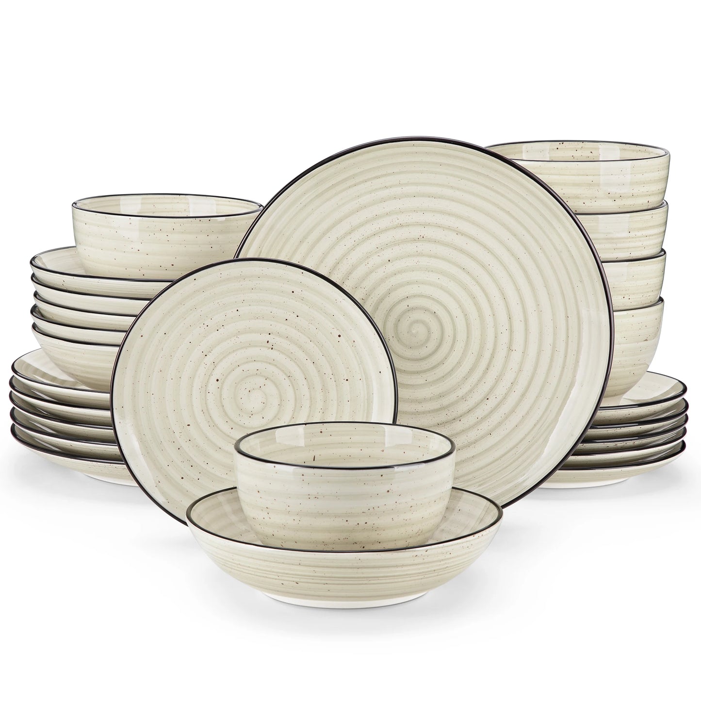 MALACASA 24 Piece Ceramic Dinnerware Set Hand Painted Spiral Pattern