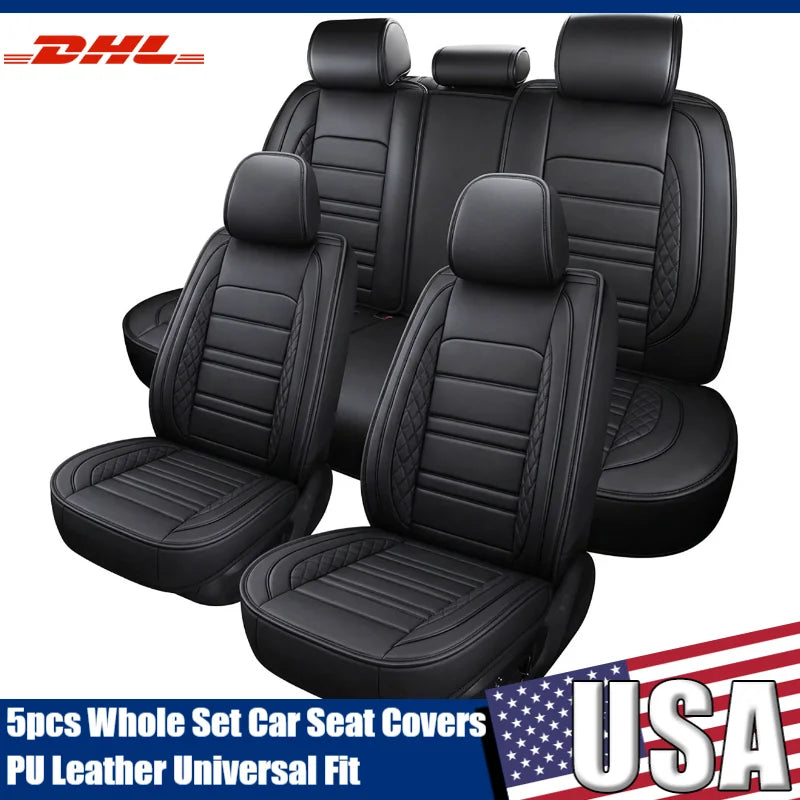Universal PU Leather Car Seat Covers 5-Piece Front And Rear
