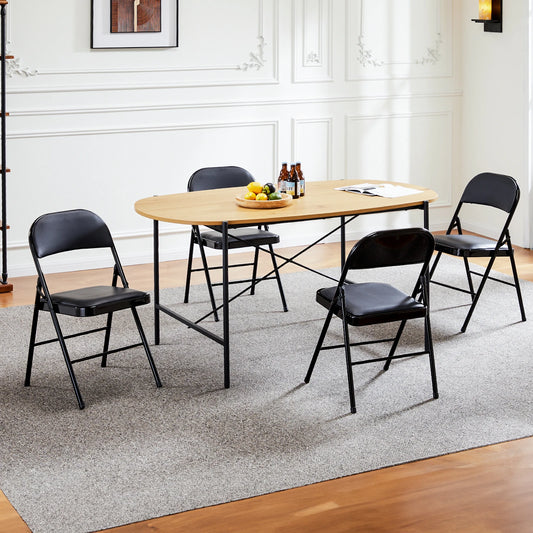 JHK Leather Padded Folding Chair Set 4 Pack, Sturdy Metal Living Room Chairs