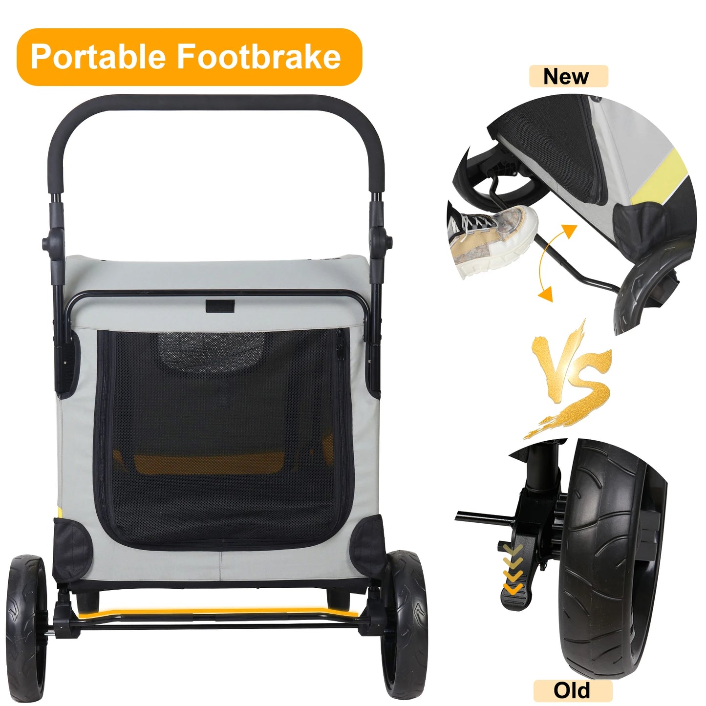 Folding Dual Dog Pet Stroller With Safe Divider And Smooth Wheels