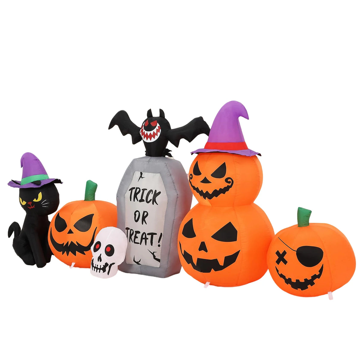 8ft Halloween Pumpkin Black Cat Tombstone Inflatable Yard Decor With Led Lights, Blow Up Outdoor Decoration For Lawn Garden Porch Party Pet and Home Outlet