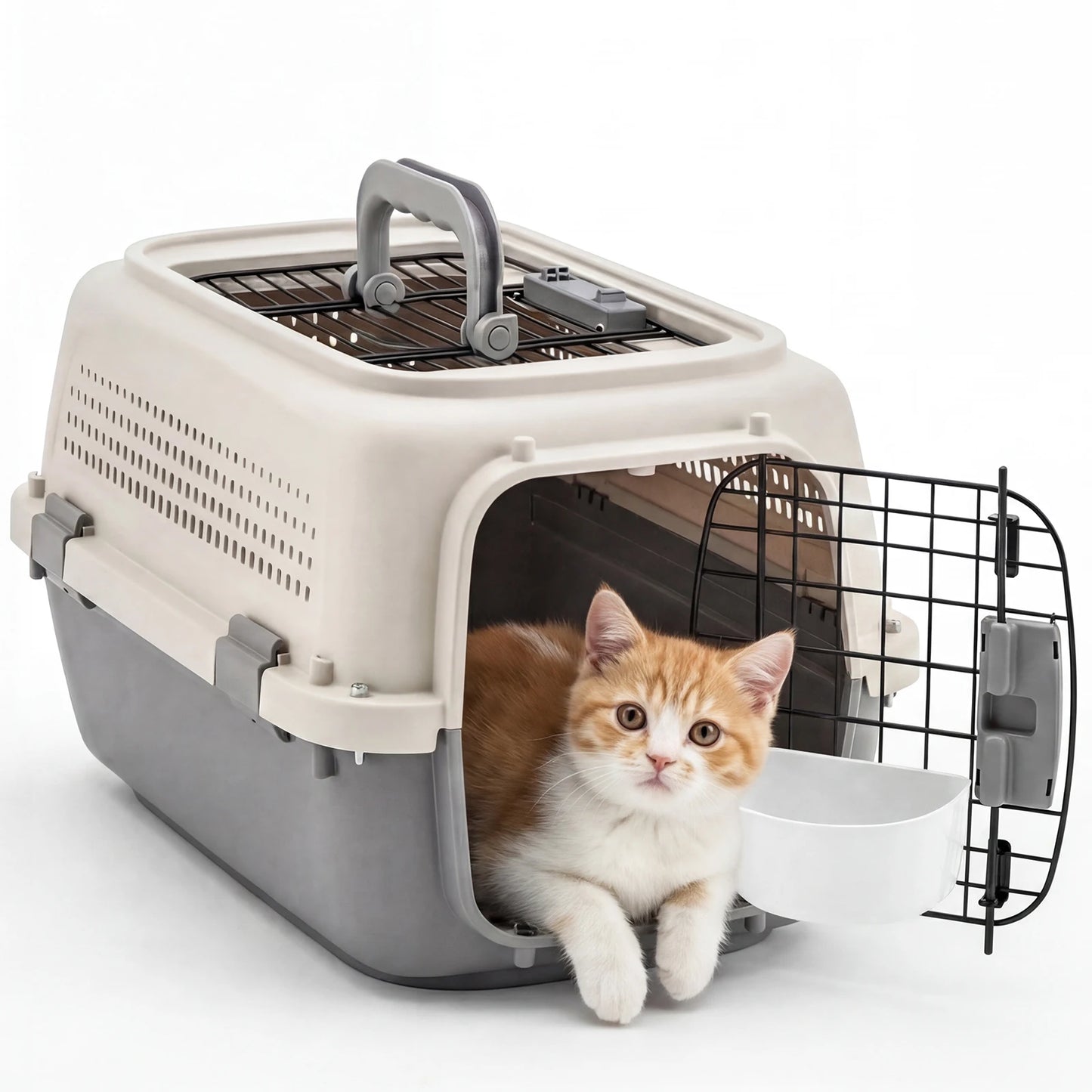 Secure Top Load Pet Carrier With Bowls For Small Dogs