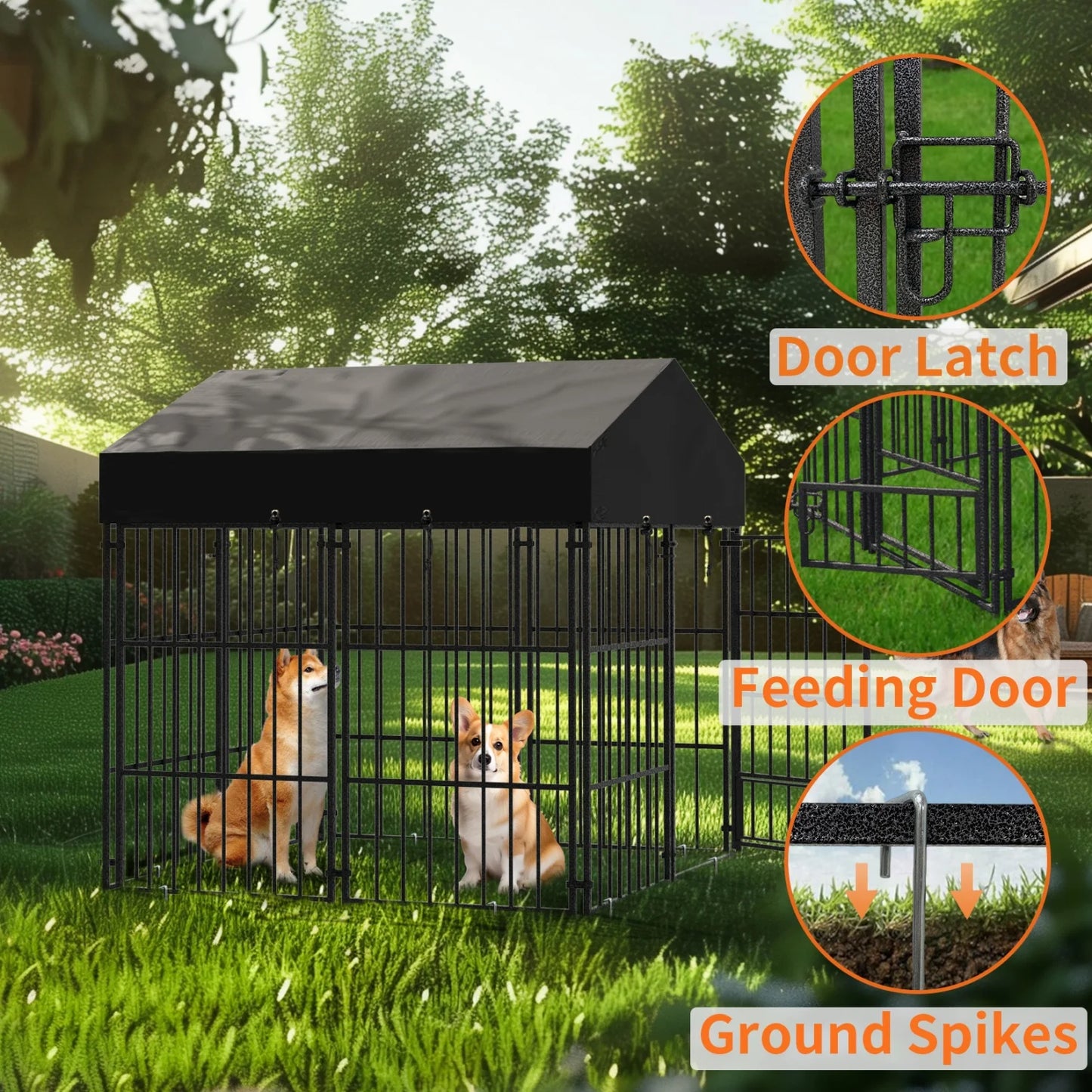 Outdoor Dog Kennel With Roof Heavy Duty Metal Crate Playpen