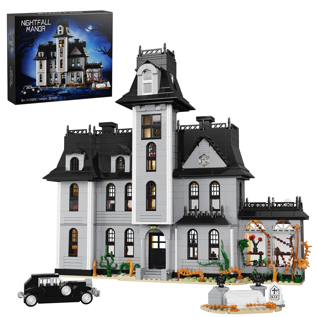 Gothic House Building Blocks Set Nightfall Manor Architecture Bricks Creative Home Decoration Desktop Ornament Halloween Gift for Adults Pet and Home Outlet