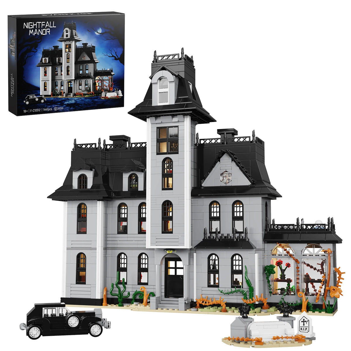 Gothic House Building Blocks Set Nightfall Manor Architecture Bricks Creative Home Decoration Desktop Ornament Halloween Gift for Adults Pet and Home Outlet
