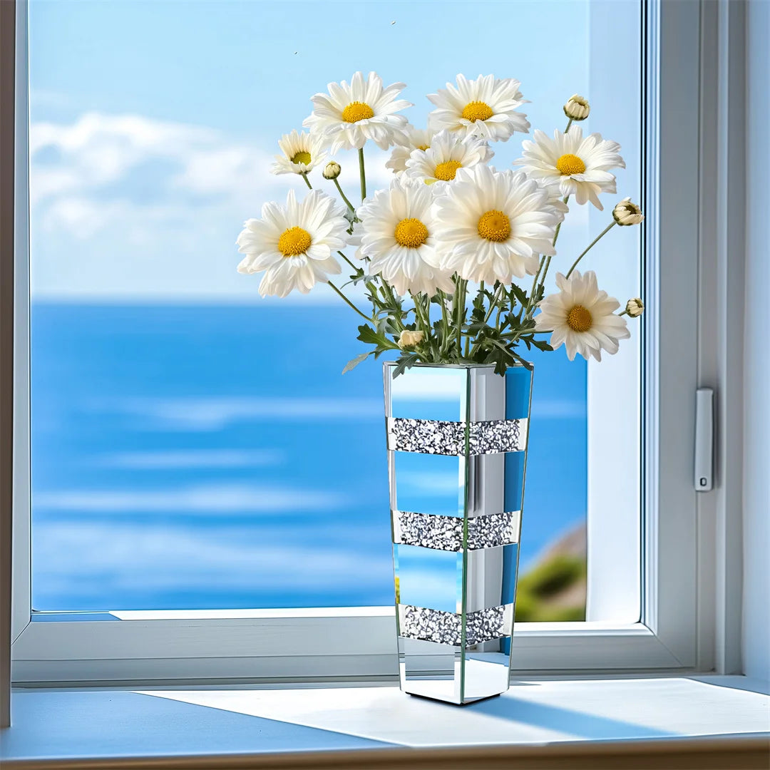 Modern Floor Vase Crystal Mirror Glass Standing Flower Vase