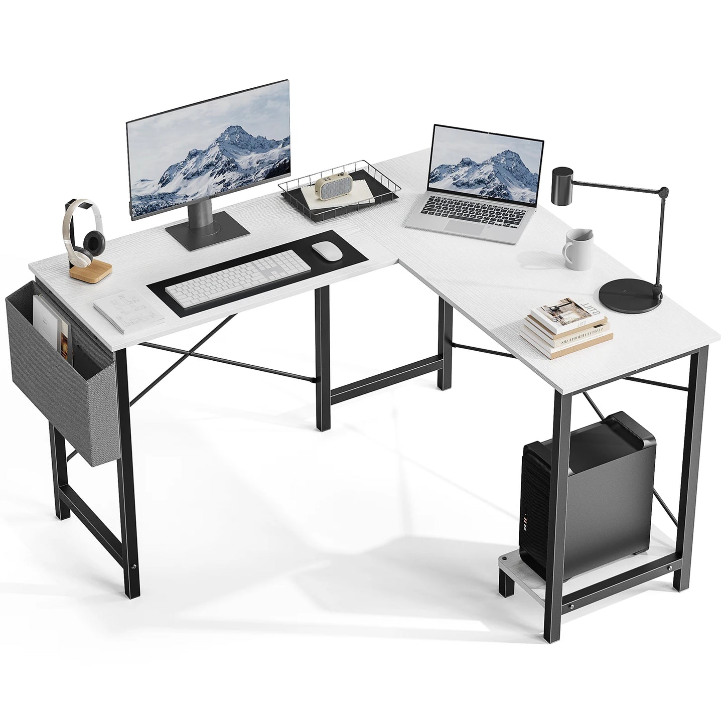 JHK L Shape Gaming Desk With CPU Storage Shelf System