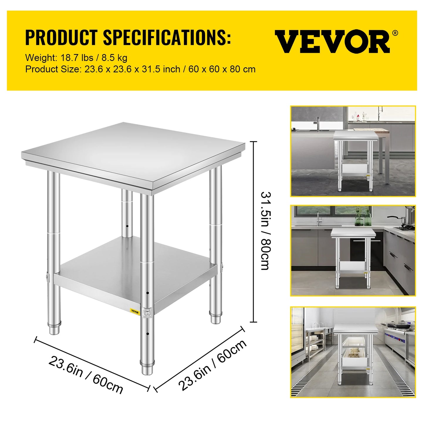 Commercial Stainless Steel Kitchen Work Bench With Undershelf