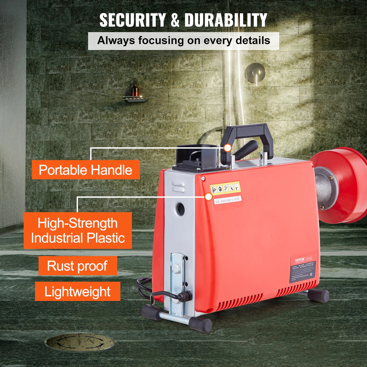 Vevor Manual Feed Drain Cleaner Machine With Dual Steel Cables