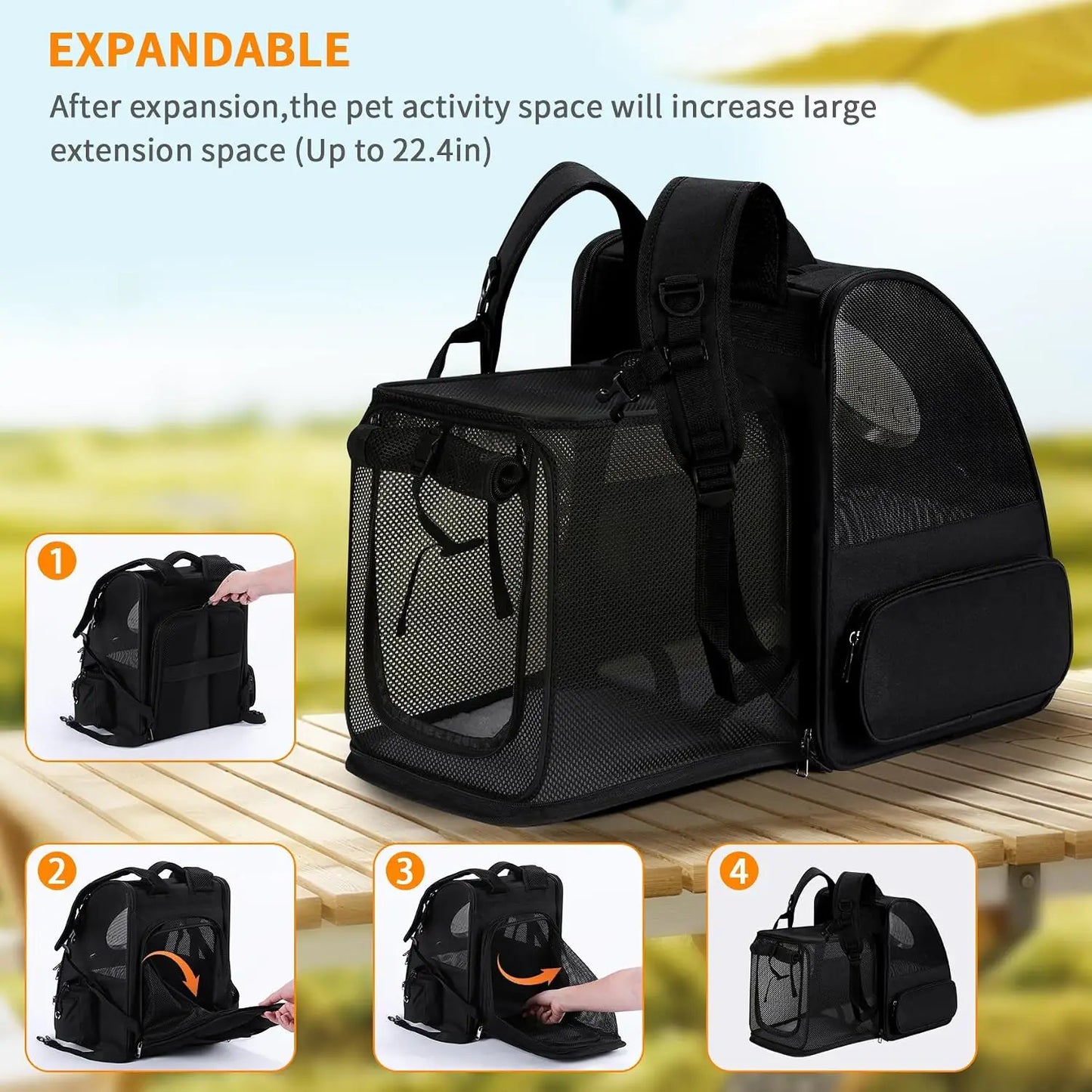 Expandable Pet Backpack Carrier for Cats and Small Dogs
