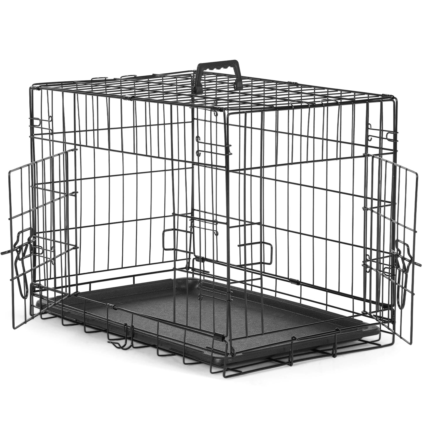 JHK Double Door Folding Metal Dog Kennel Leakproof Tray
