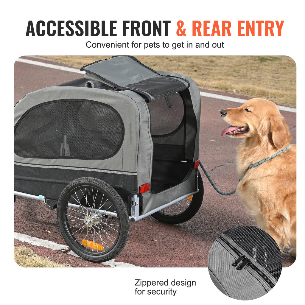 Dog Bike Trailer Pet Cart With Wheels Reflectors Coupler Collapsible Storage Pet and Home Outlet