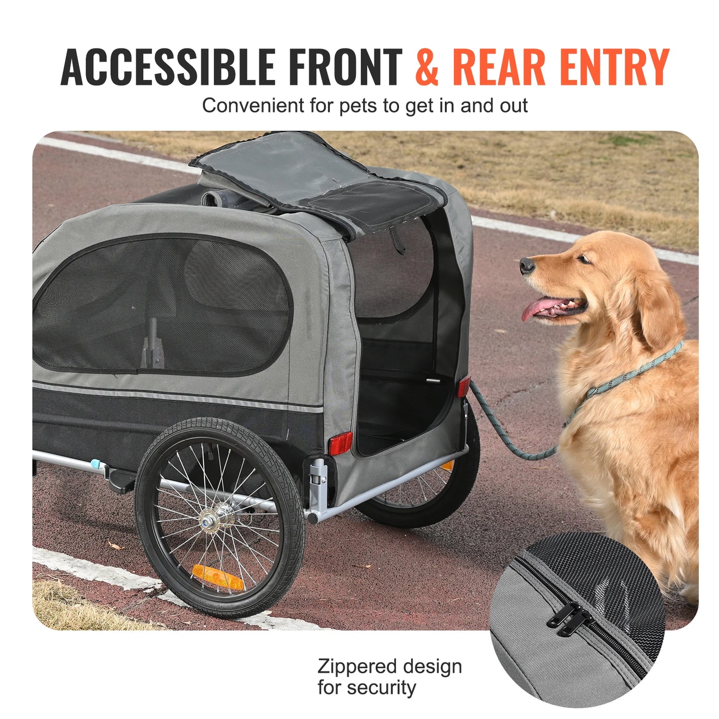 Dog Bike Trailer Pet Cart With Wheels Reflectors Coupler Collapsible Storage