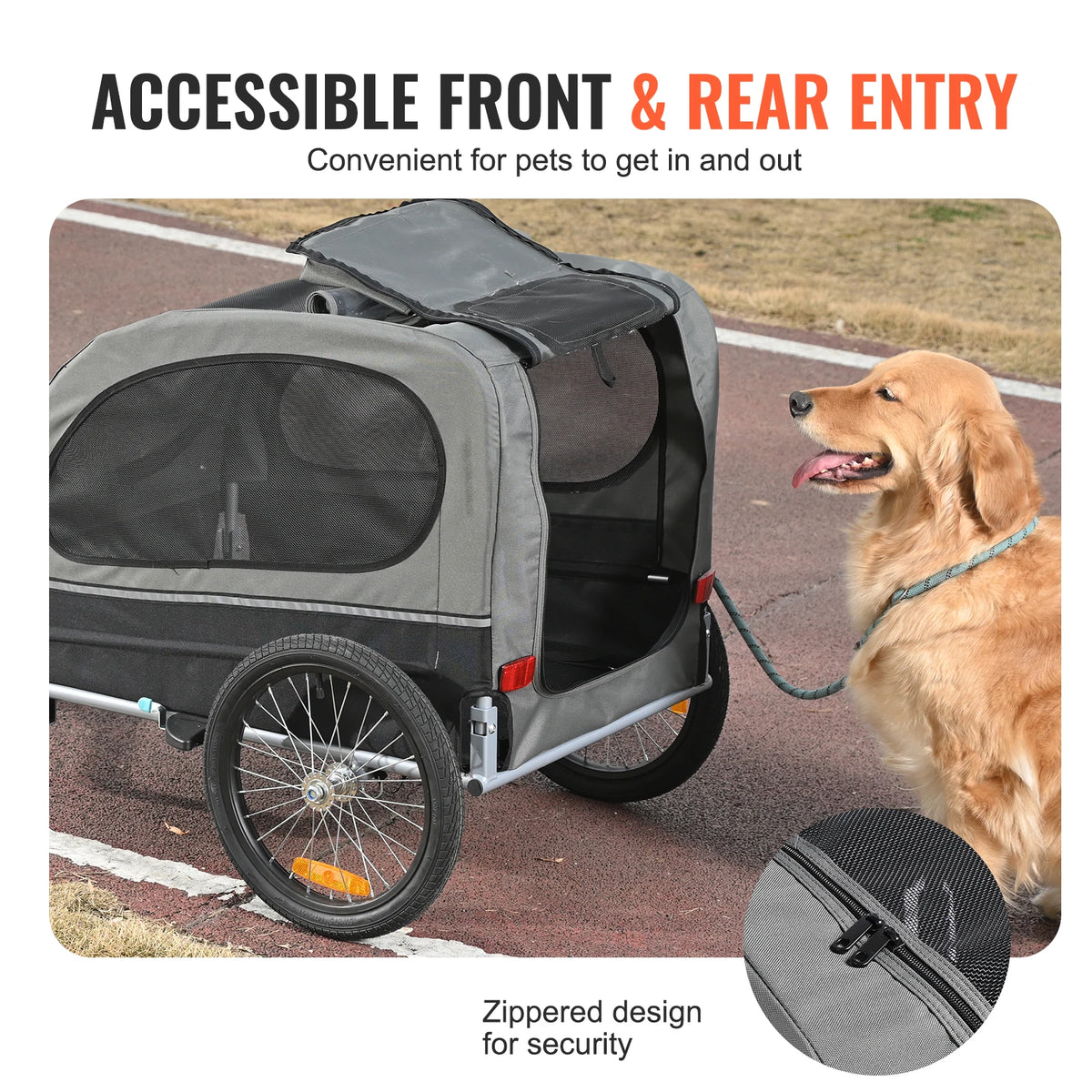 Dog Bike Trailer Pet Cart With Wheels Reflectors Coupler Collapsible Storage Pet and Home Outlet