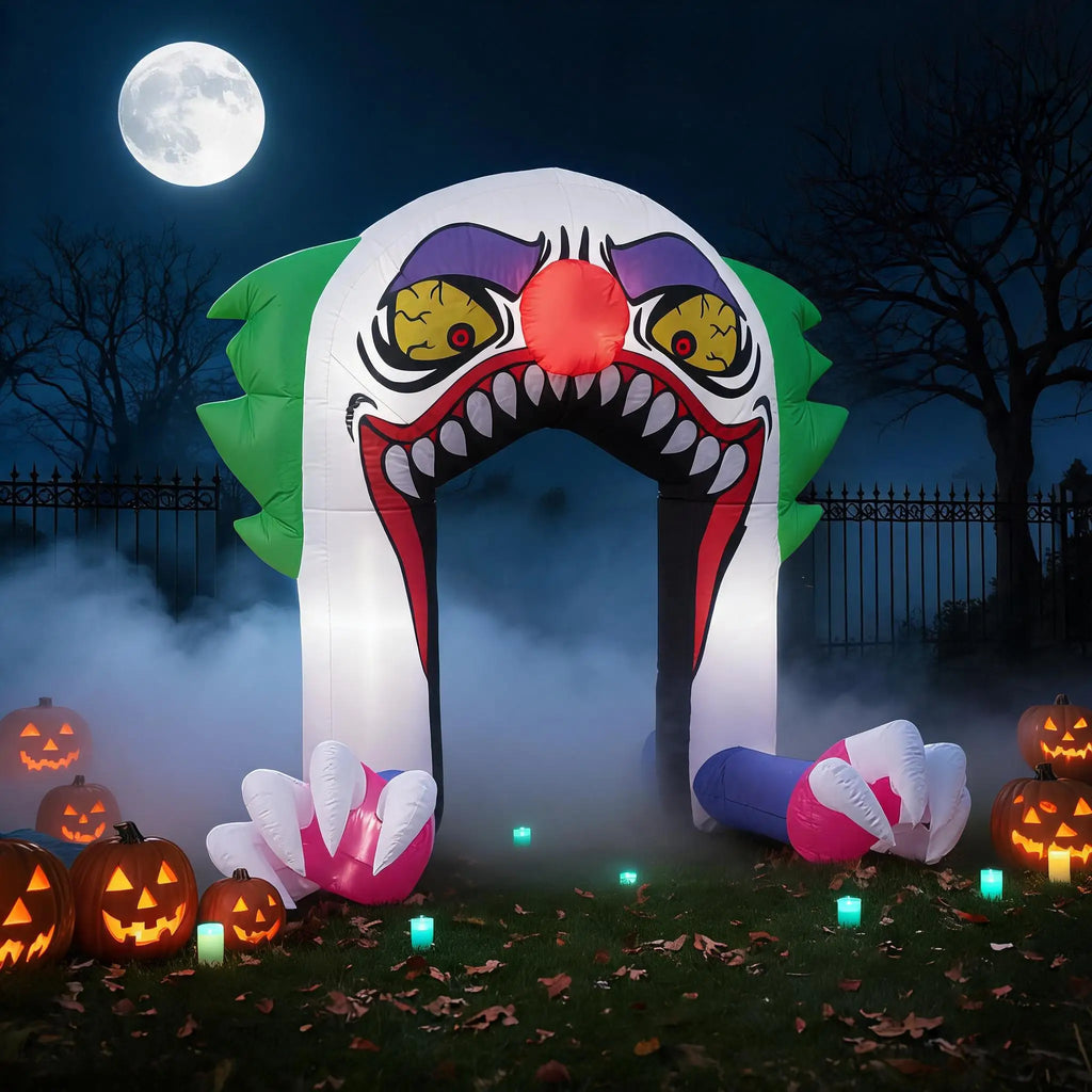 180cm LED Light Up Inflatable Halloween Clown Arch Scary Outdoor Yard Decoration for Lawn and Garden Weather Resistant Blow Up Holiday Party Spooky Night Display Prop Supplies Pet and Home Outlet