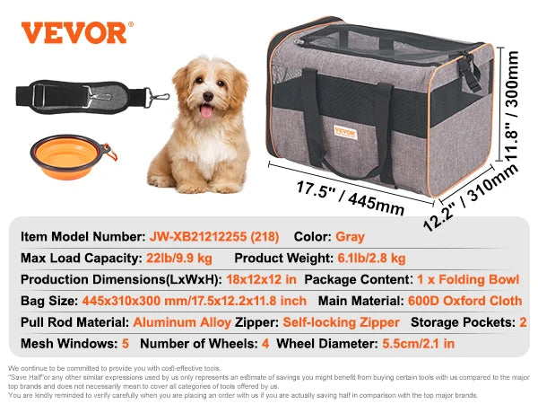 Breathable Cat And Small Dog Carrier Backpack With Telescopic Handle And Wheels