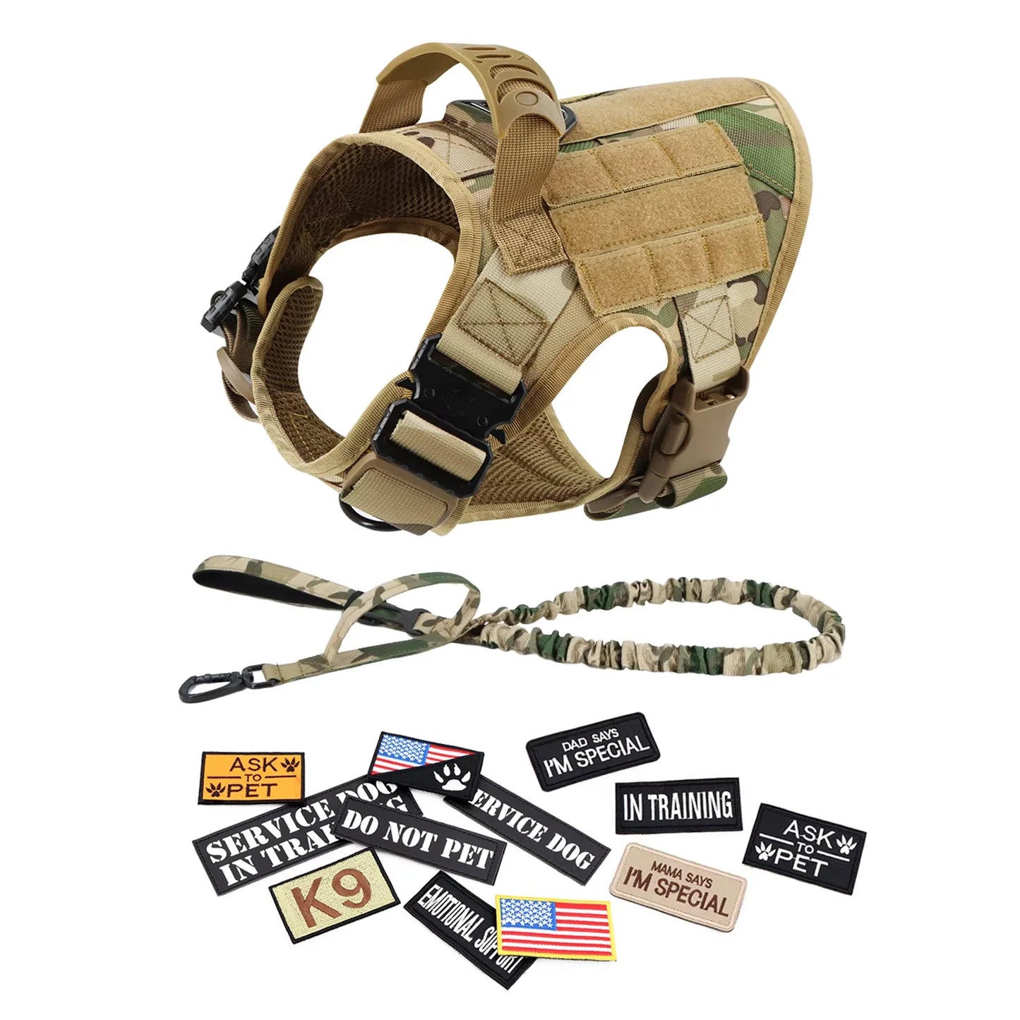 Military Tactical Nylon Dog Harness Vest Collar Leash Training Equipment