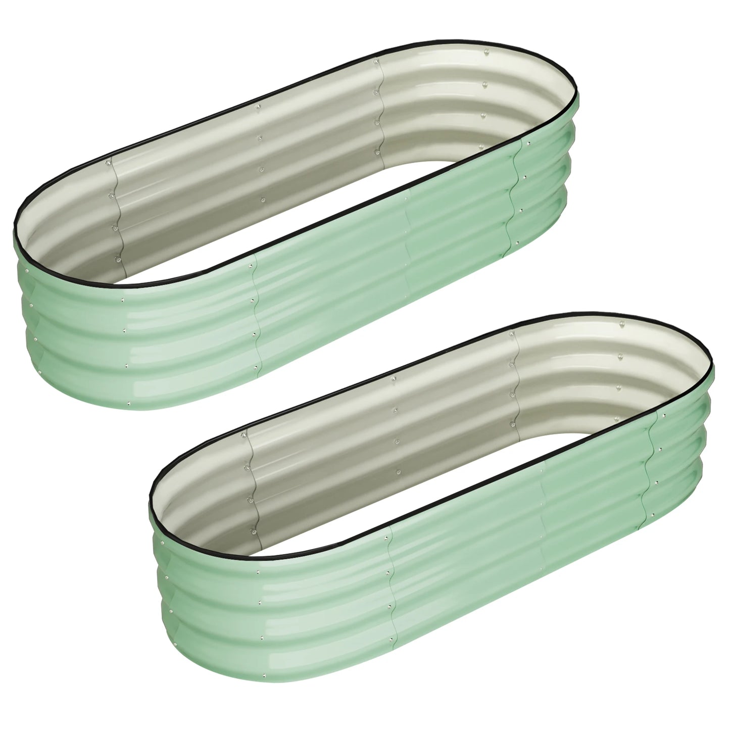 HiMISS Oval Galvanized Raised Garden Bed Outdoor Planter Two Piece
