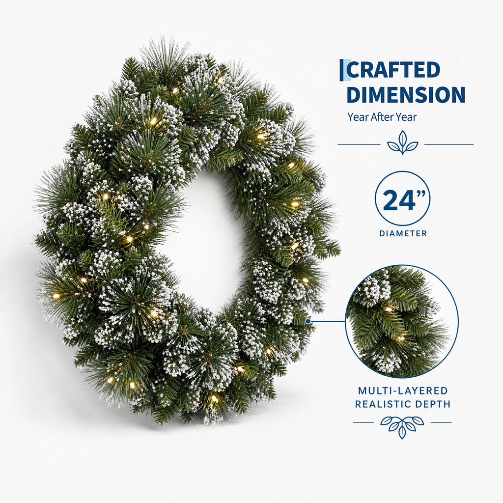 HiMISS Pre Lit Christmas Wreath With Warm White LED Lights Pet and Home Outlet