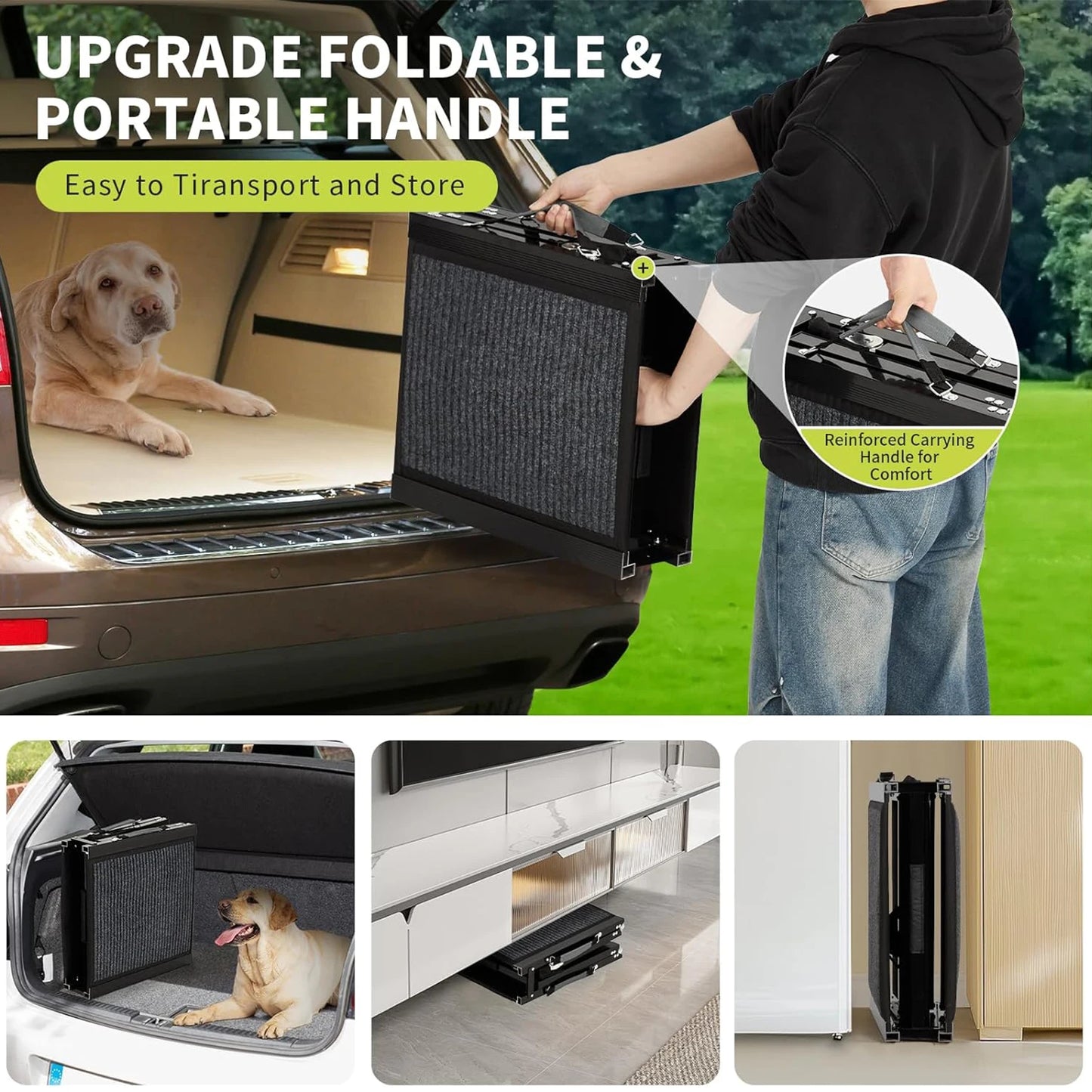 HiMISS Upgraded Folding Dog Ramp For Cars With Non-Slip Surface