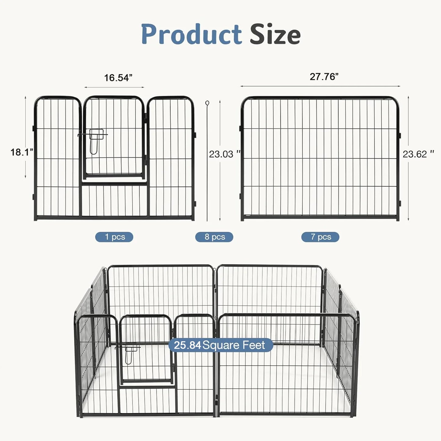 JHK Metal Dog Playpen Fence For Indoor Outdoor Use