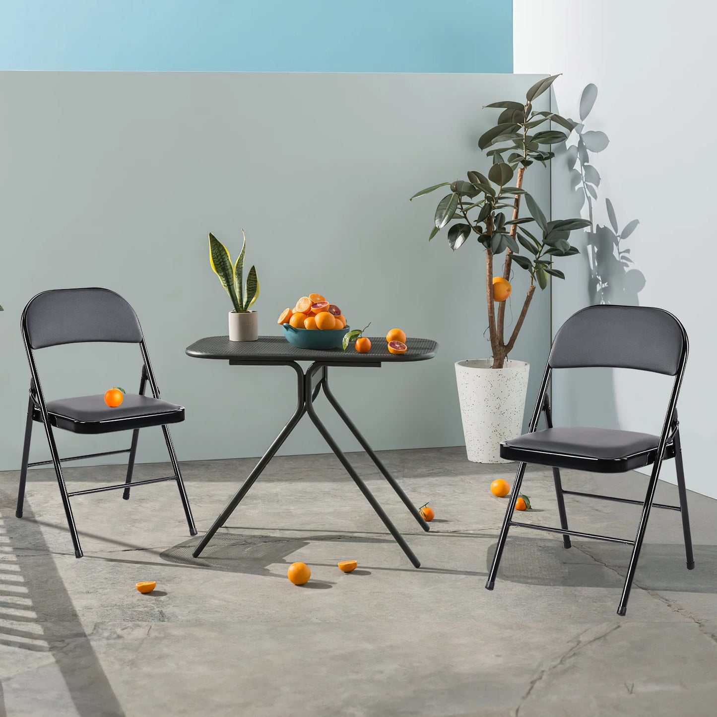 JHK Leather Padded Folding Chair 4 Pack Set For Living Room Outdoor Use