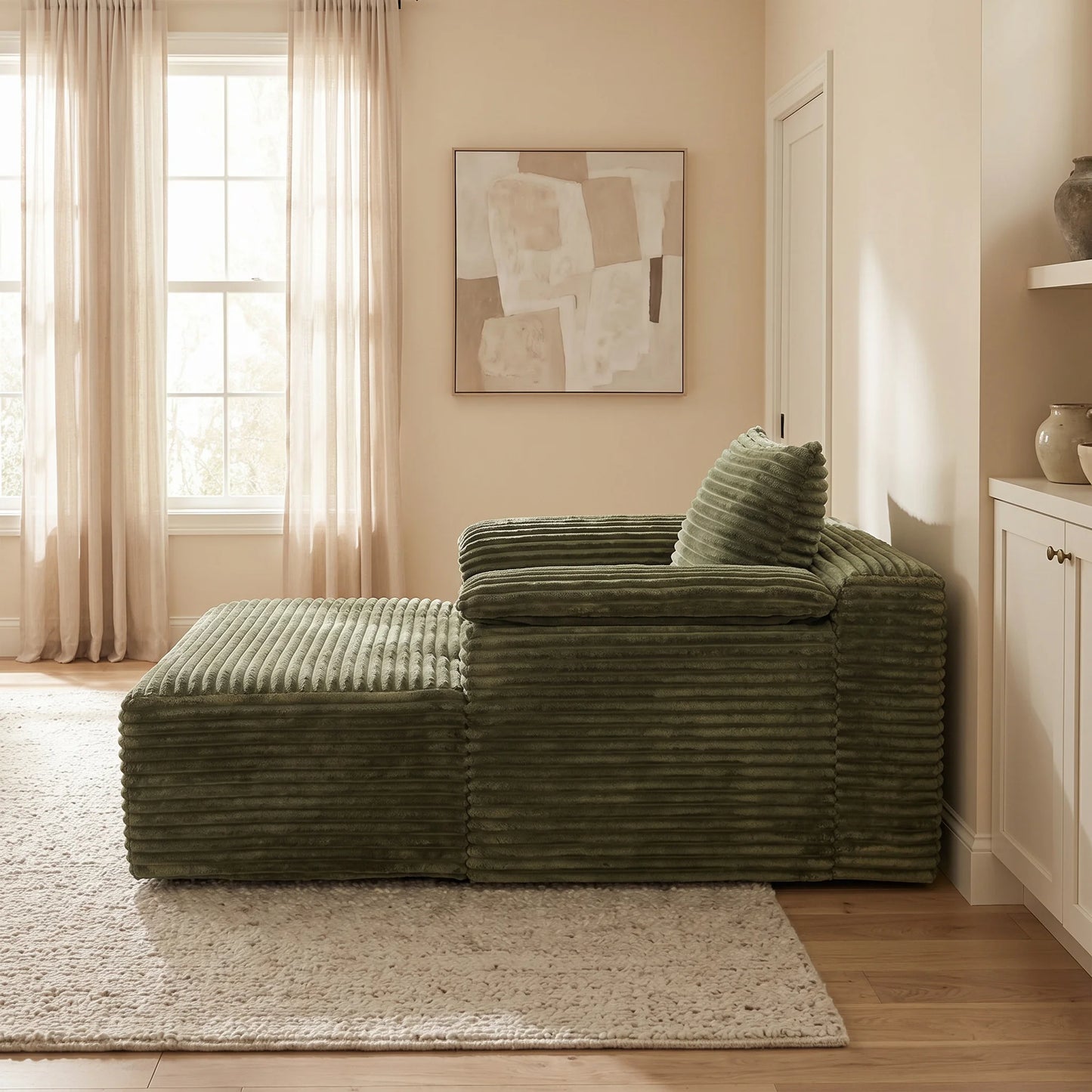 Modern Corduroy Sofa Bed Lounge Chair With Pillows And Armrests
