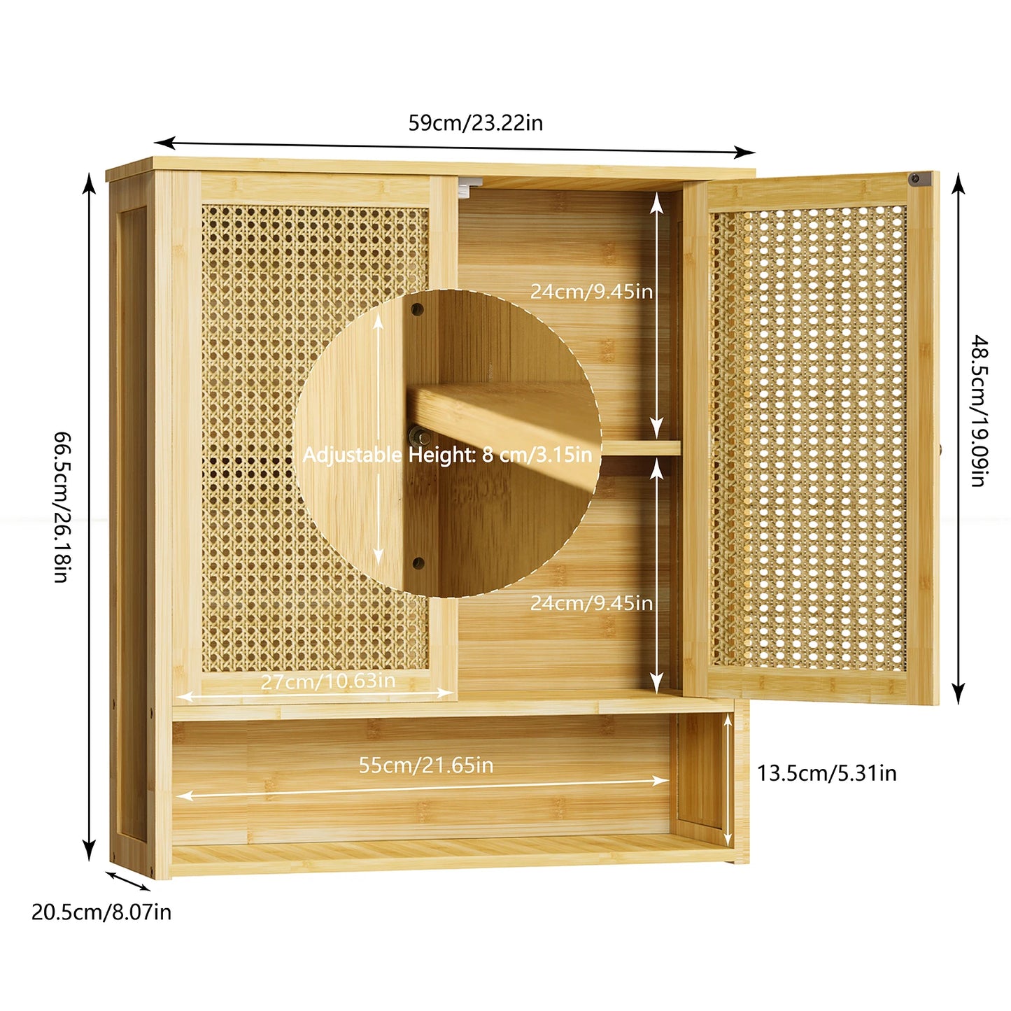 Bamboo Over Toilet Wall Cabinet Three Shelves Bathroom Storage