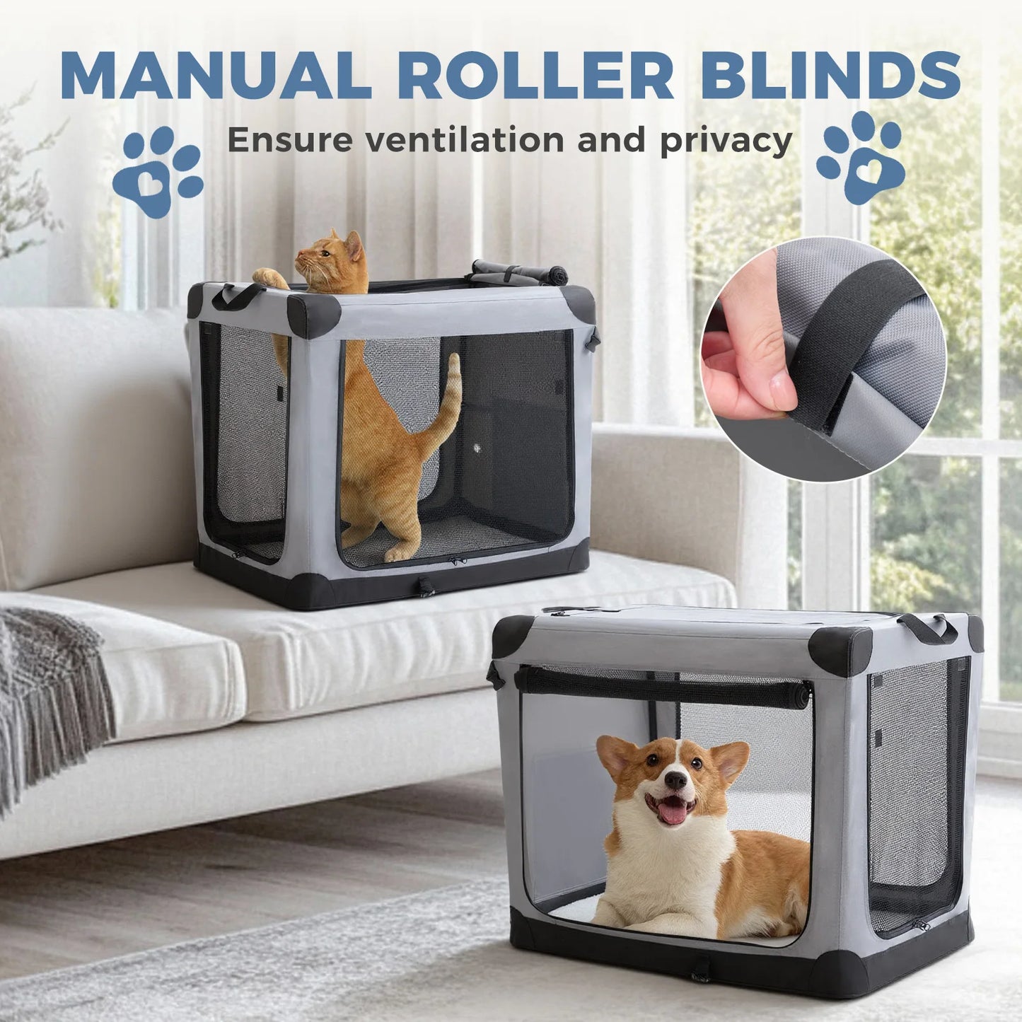 JHK 600D Oxford Foldable Soft Dog Crate With Three Doors Indoor