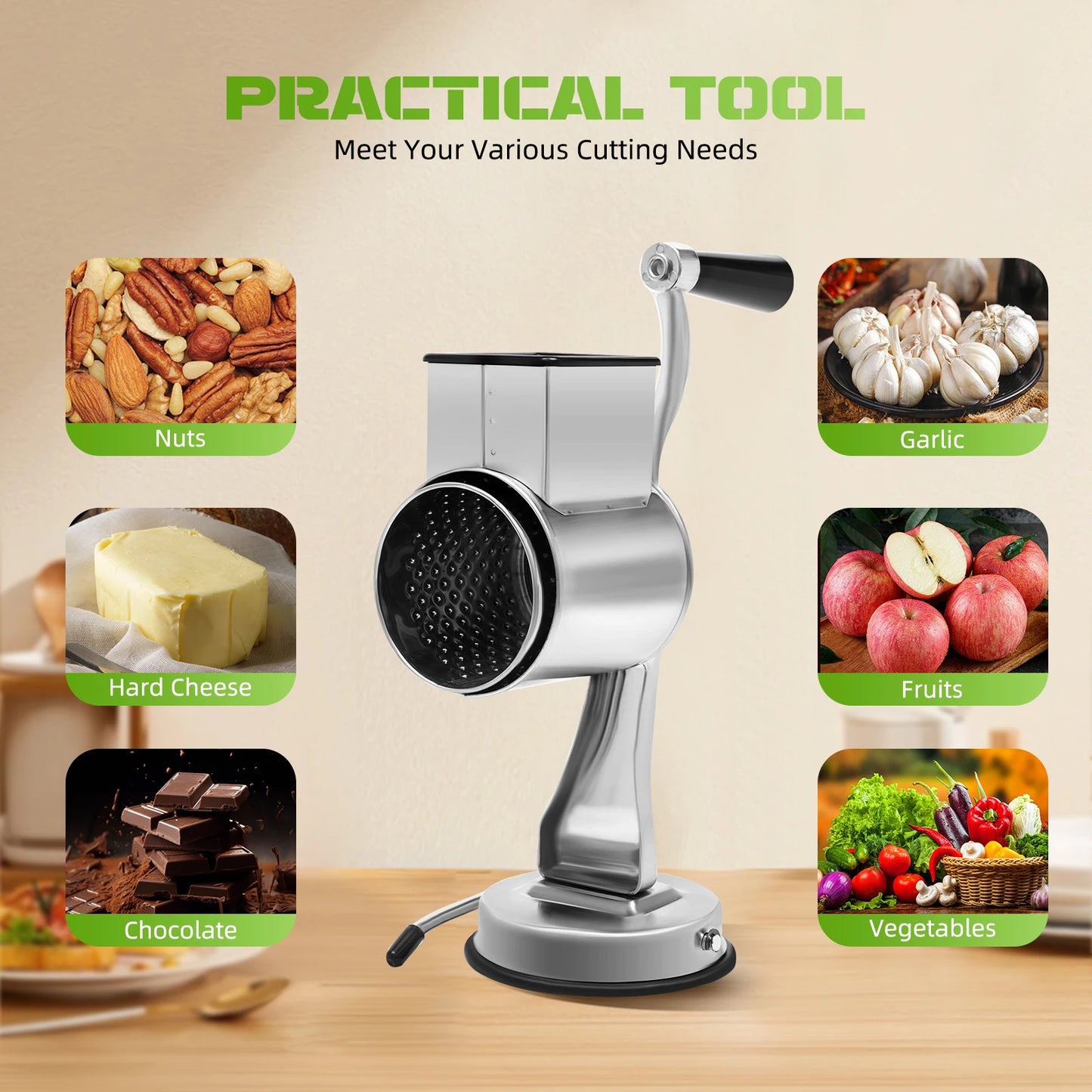 Stainless Steel Rotary Grater With Five Blades For Vegetables And Nuts