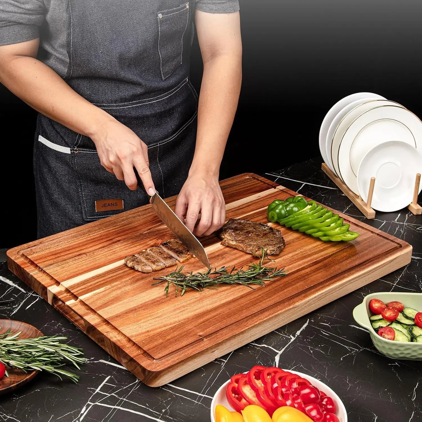 TWISTER.CK Reversible Kitchen Wood Cutting Board With Juice Groove