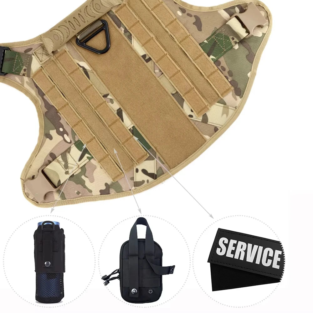Military Tactical Nylon Dog Harness Vest Collar Leash Training Equipment