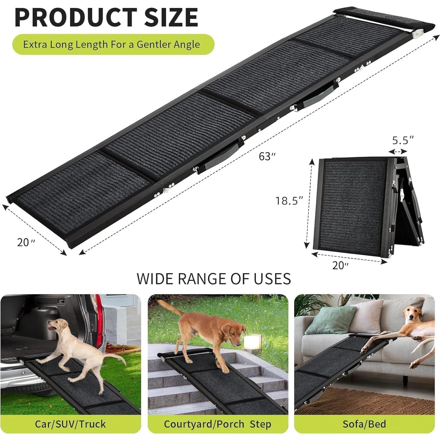 HiMISS Upgraded Folding Dog Ramp For Cars With Non-Slip Surface