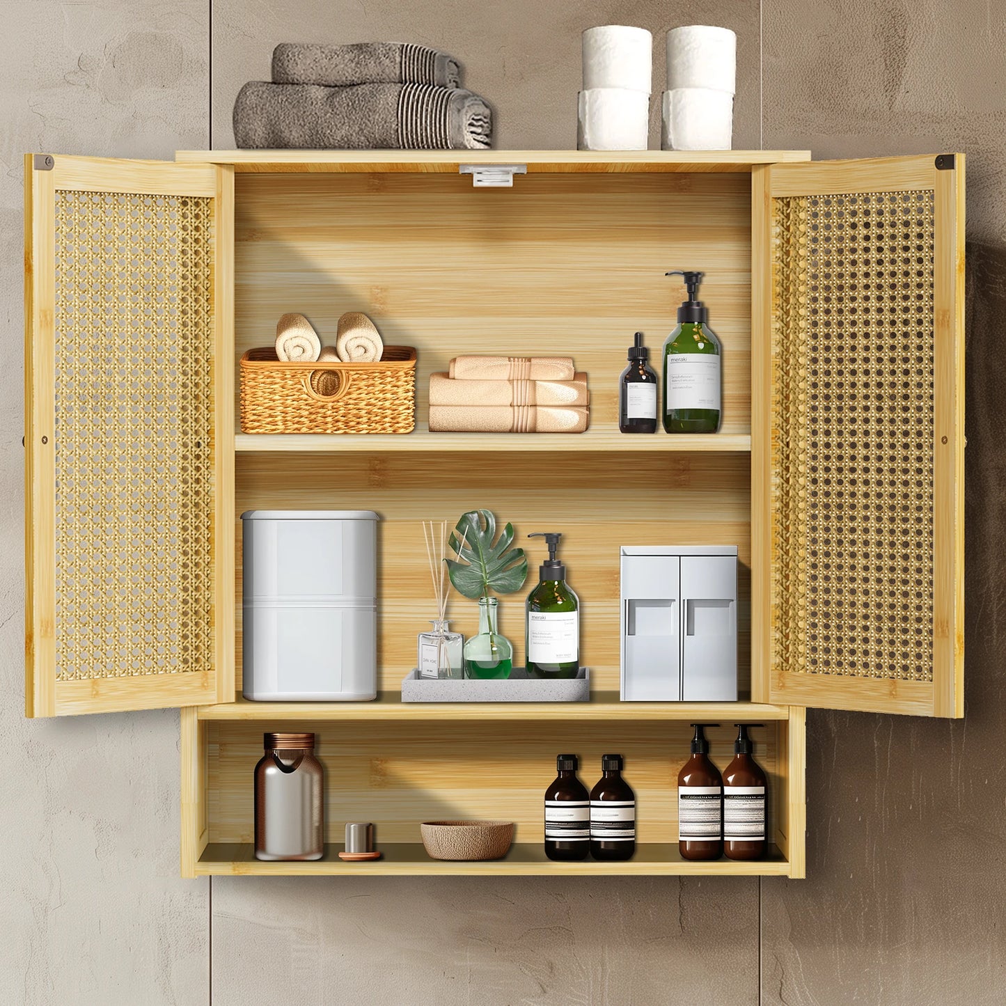 Bamboo Over Toilet Wall Cabinet Three Shelves Bathroom Storage