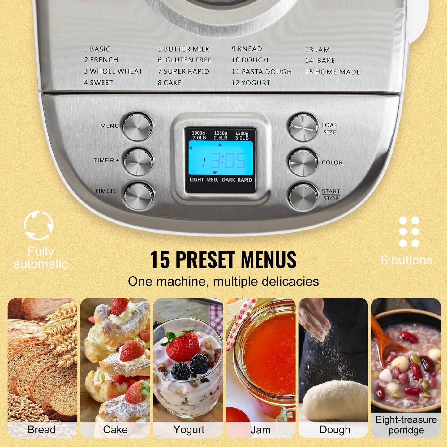SucceBuy Bread Maker 15 Programs Gluten Free Nonstick Ceramic Pan