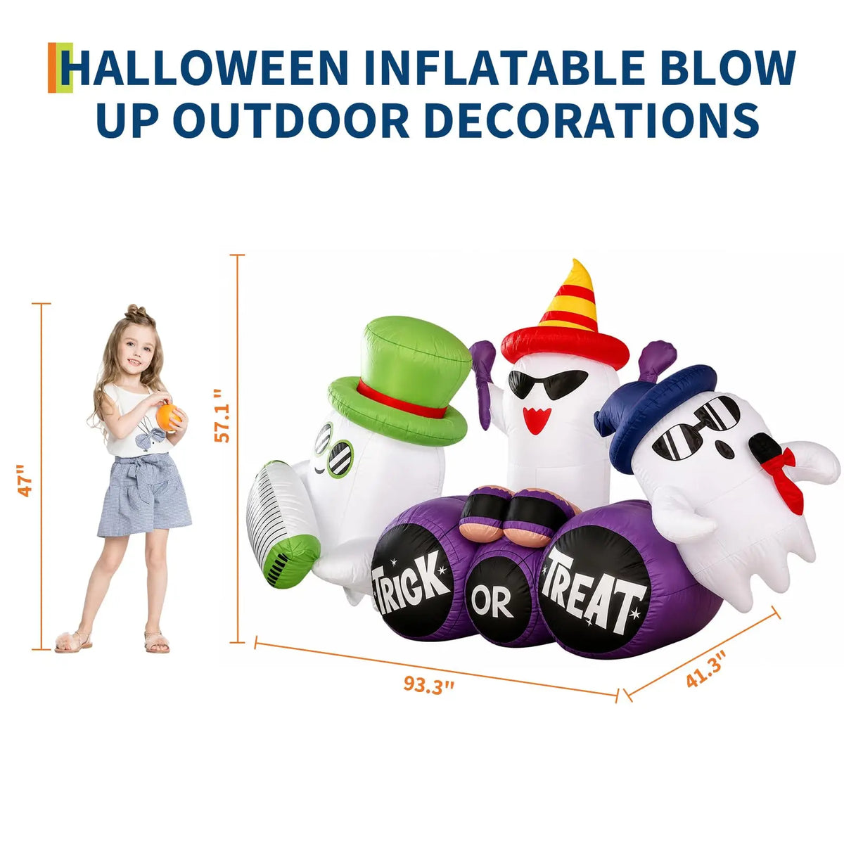 8ft Halloween Ghost Band Inflatable Outdoor Yard Decor With 6 Led Lights, Trick Or Treat Blow Up For Lawn Porch Garden Party Display Pet and Home Outlet