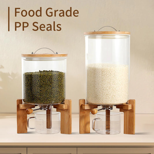 Flour And Cereal Glass Container With Bamboo Lid Airtight Storage