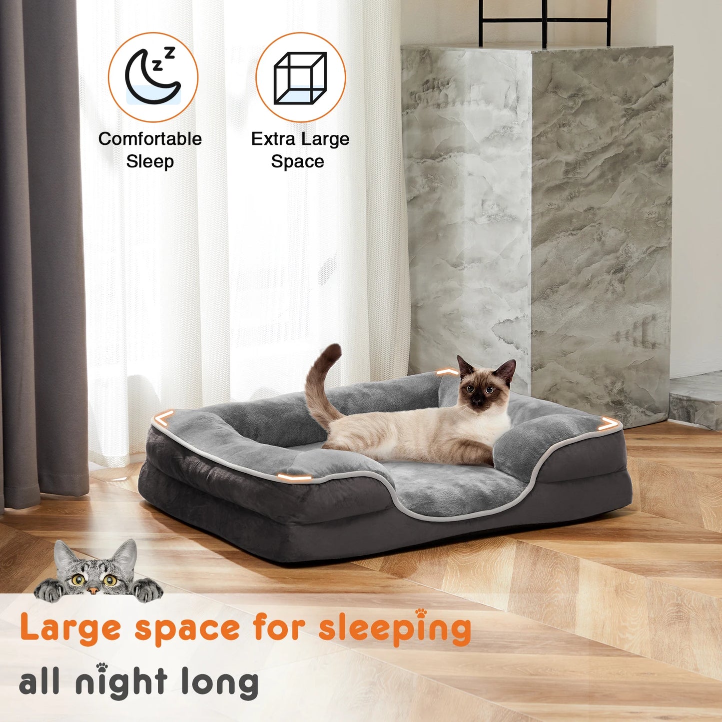 JHK Orthopedic Dog Bed Memory Foam With Removable Cover