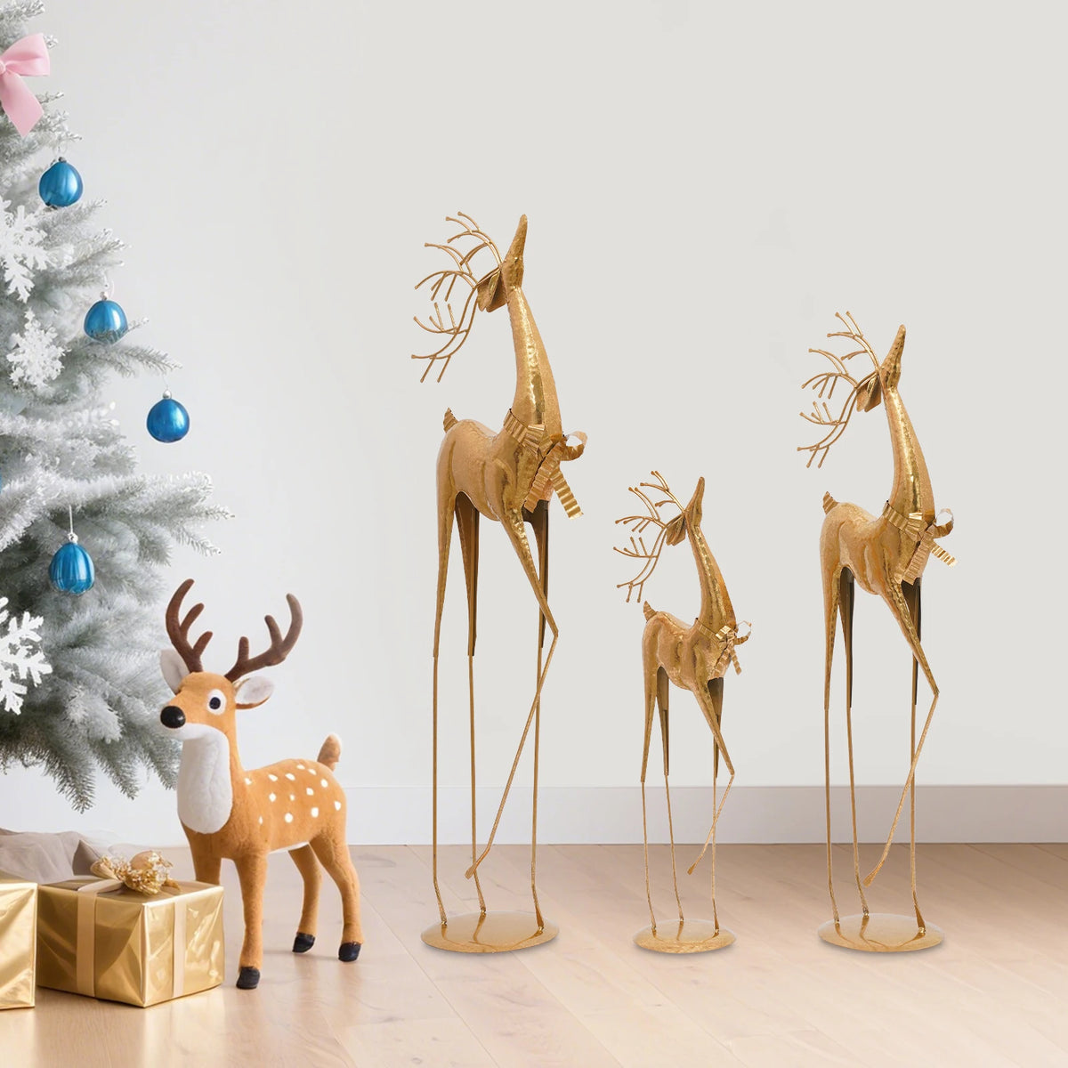 Handcrafted Iron Deer Statue Set for Vintage Home Decor Pet and Home Outlet