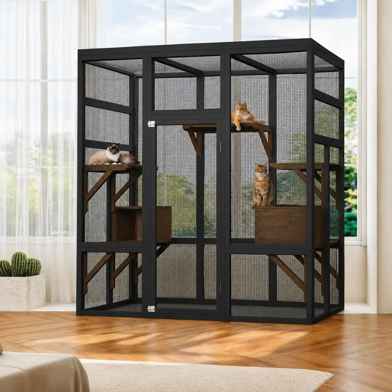 HiMISS Durable Wooden Outdoor Catio Cat House With Secure Cover