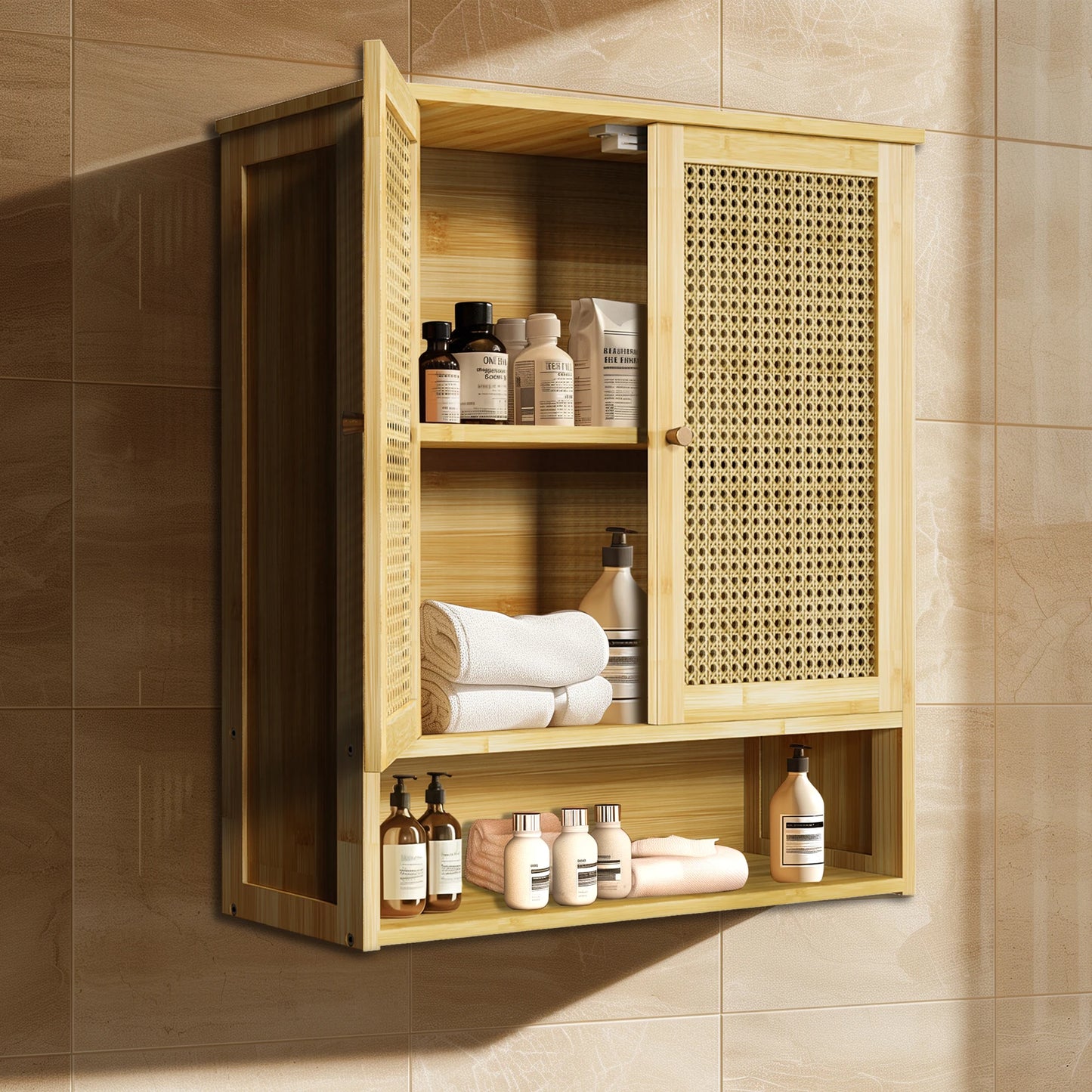 Bamboo Over Toilet Wall Cabinet Three Shelves Bathroom Storage