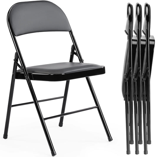 JHK Leather Padded Folding Chair 4 Pack Set For Living Room Outdoor Use