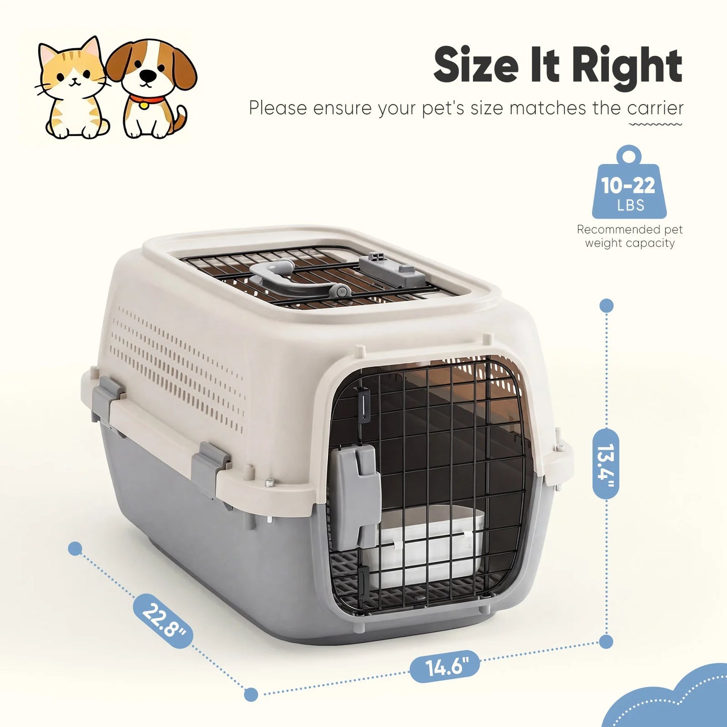 Secure Top Load Pet Carrier With Bowls For Small Dogs