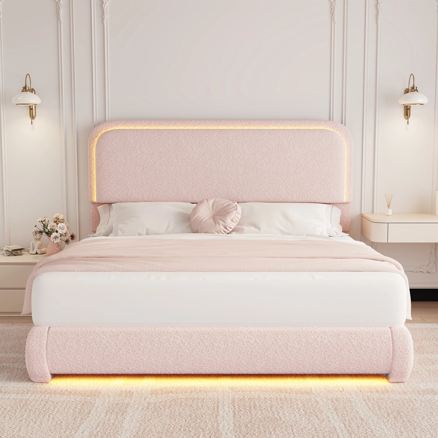 SIBEDS LED Bed Frame With Storage Drawers Upholstered Headboard