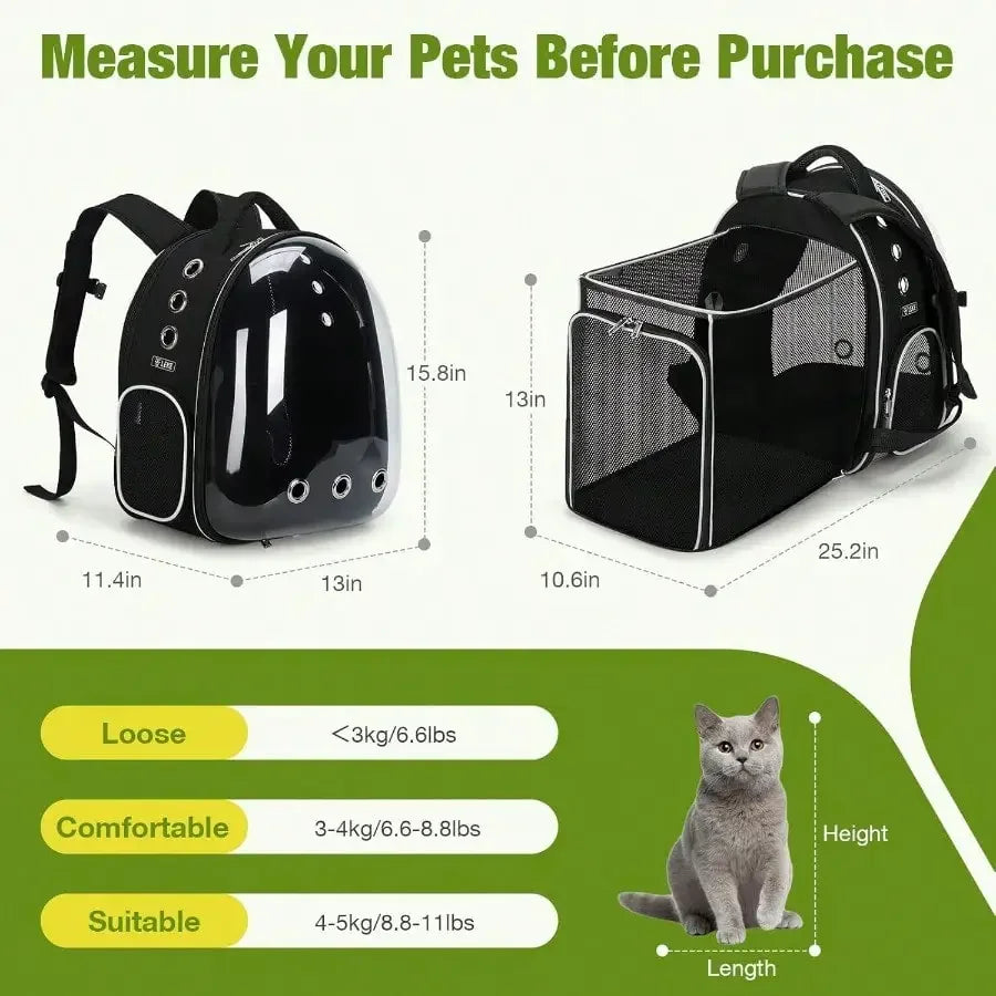 Cat Backpack Carrier Expandable Bubble Window For Pets 18 Lbs